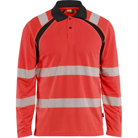 Blaklader High Vis UV Protection Long Sleeve Polo Shirt, Red/Black