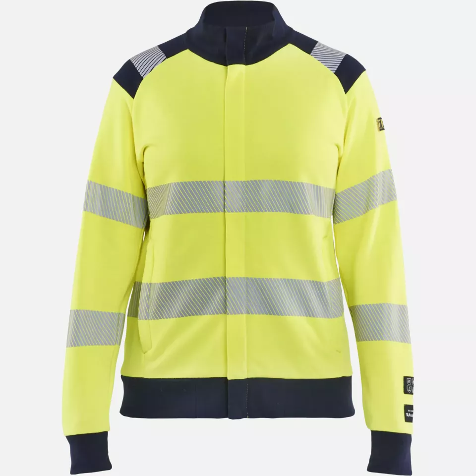 Blaklader 347117623389, Ladies Multi-Norm High Vis Sweatshirt with Zip, Yellow/Navy, image 1, gallery thumbnail
