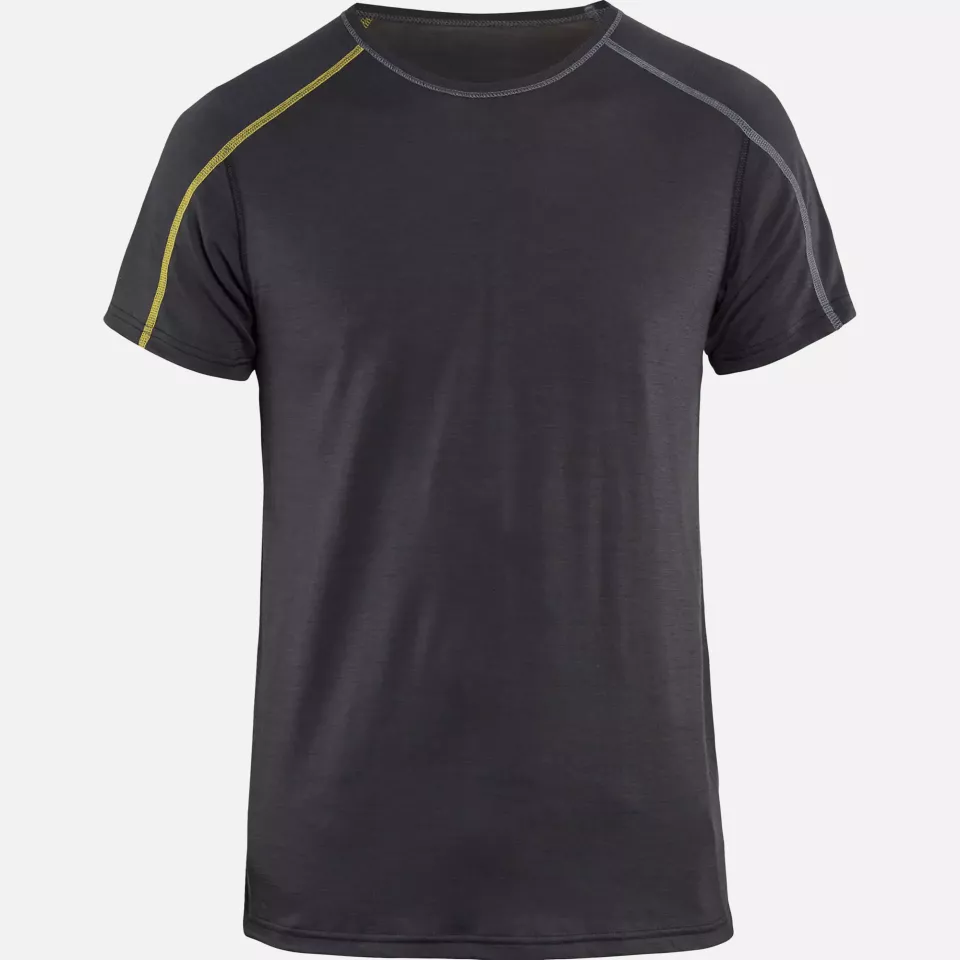 Blaklader 479817349835, XLIGHT Merino Wool Base Layer T-Shirt, Dark Grey/Yellow, image 1, gallery thumbnail