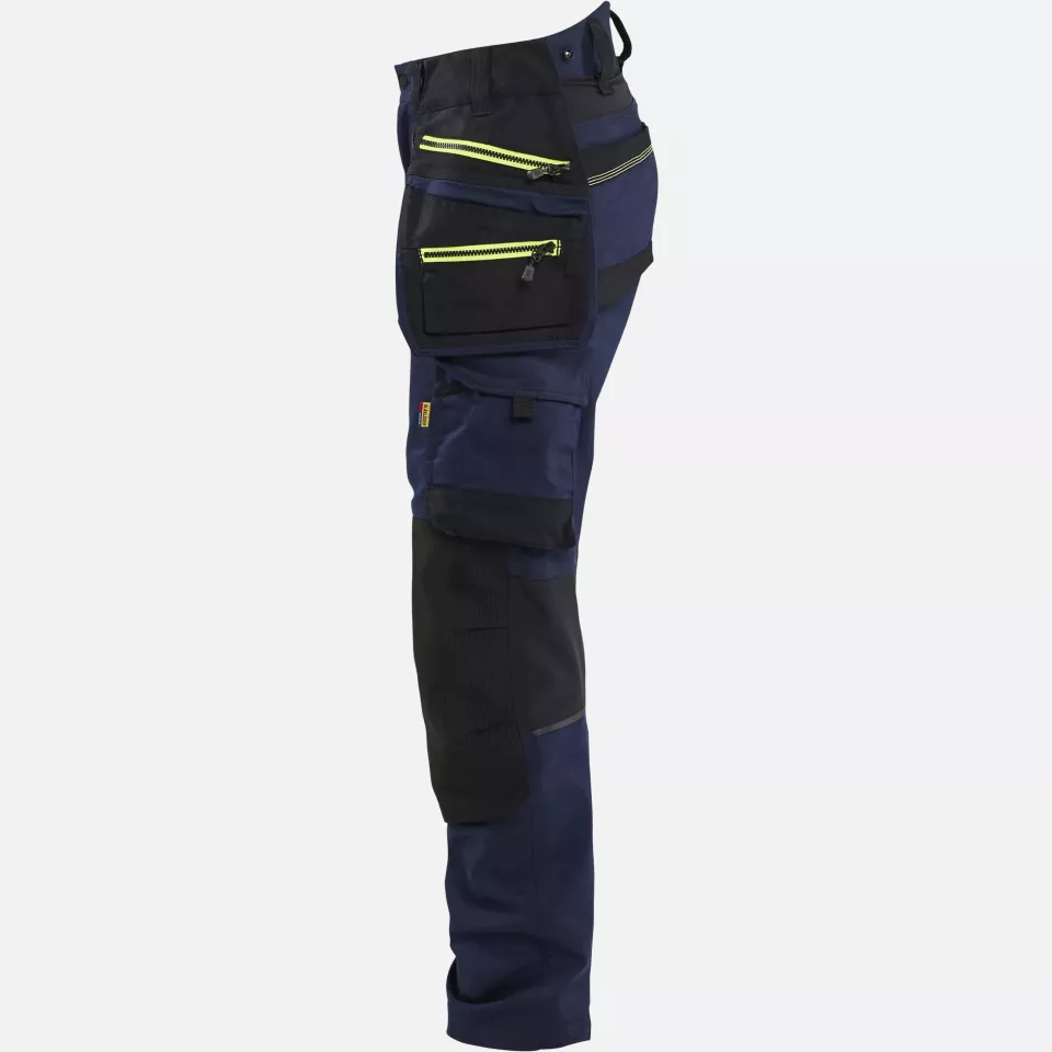 Blaklader 717011498633, STRIKER Women's Craftsman Work Trousers Stretch, Dark Navy/High Vis Yellow, image 1, gallery thumbnail