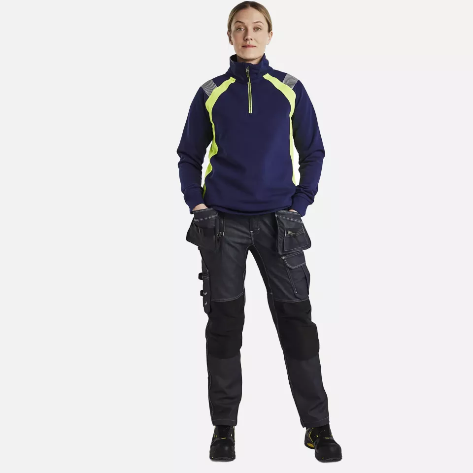 Blaklader 340311588933, Women's Half-Zip Sweatshirt, Navy/ Yellow, image 5, gallery thumbnail