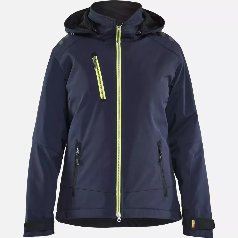 Blaklader 475125138633, Women's Lightly Lined Softshell Winter Jacket, Dark Navy/High Vis Yellow, image 1, gallery thumbnail