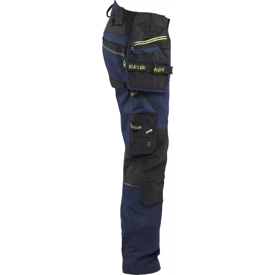 Blaklader 197011498633, STRIKER Craftsman Work Trousers with Stretch, Dark Navy/High Vis Yellow, image 2, gallery thumbnail