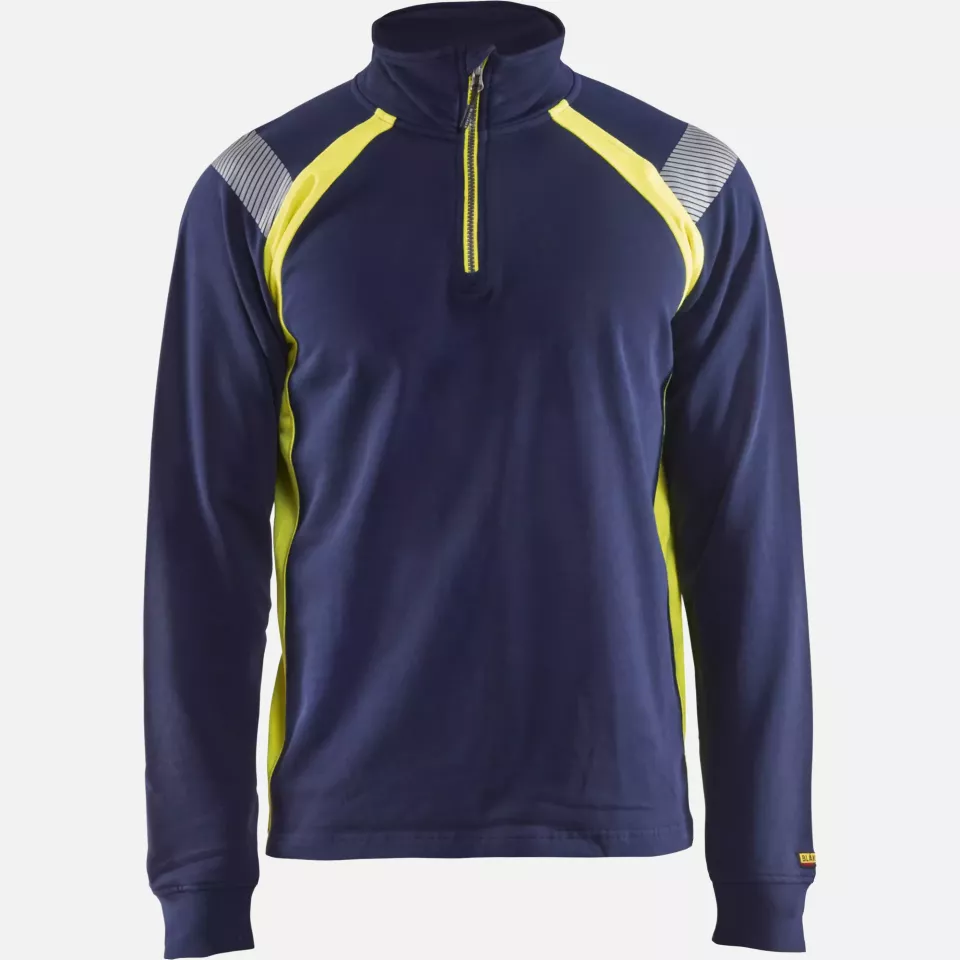 Blaklader 343211588933, Half-Zip Sweatshirt, Navy Blue/ Yellow, image 1, gallery thumbnail