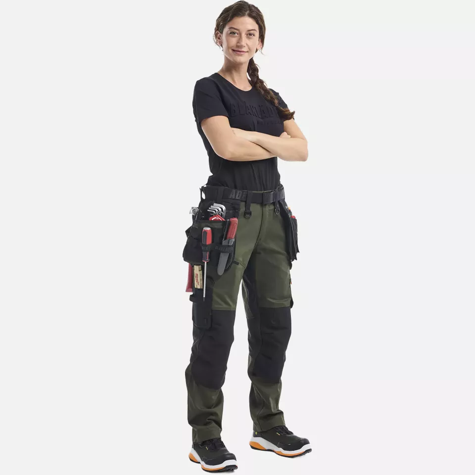 Blaklader 717011494298, STRIKER Ladies Stretch Craftsman Work Trousers, Forest Green/Black, image 6, gallery thumbnail