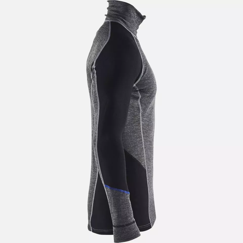 Blaklader 489917329699, Warm Merino Wool Zip Neck Undershirt, Medium Grey/Black, image 2, gallery thumbnail