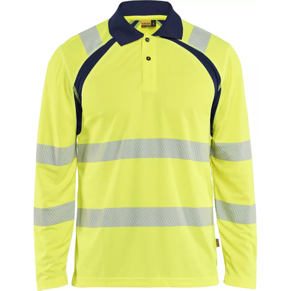 Blaklader 359810133389, UV High Vis Long Sleeve Polo Shirt, High Vis Yellow/Navy Blue, image 1, gallery thumbnail
