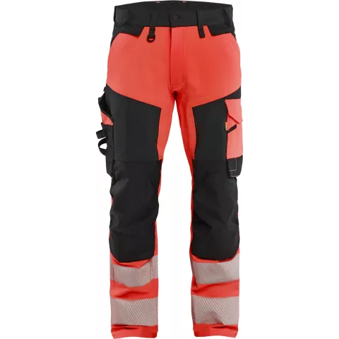 Blaklader Hi-Vis Work Trousers 4-Way Stretch, Hi-Vis Red/Black