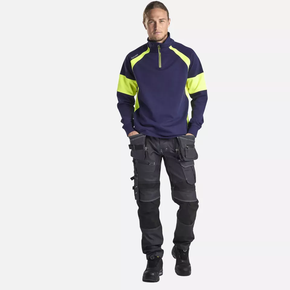 Blaklader 355011588933, Sweatshirt with High Vis Inserts, Navy/ Yellow, image 5, gallery thumbnail