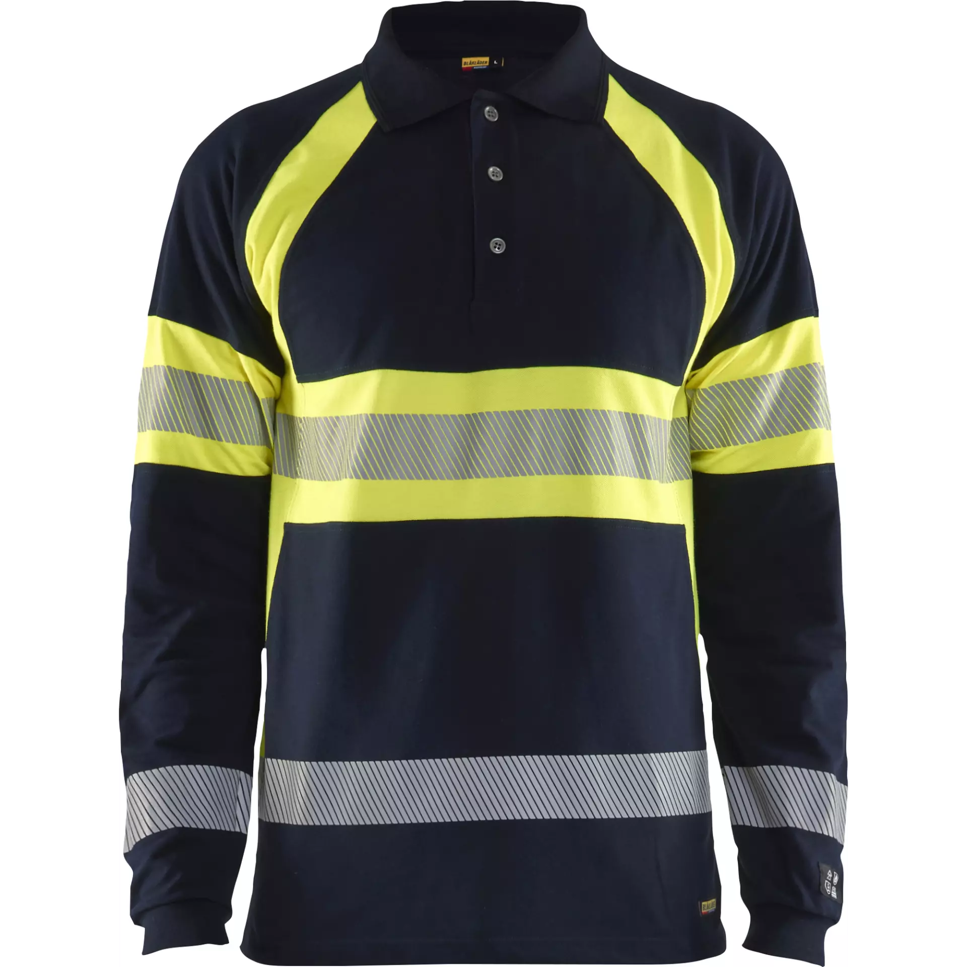 Blaklader 343817418933, Long Sleeve Polo Shirt Multinorm, Navy Blue/ Yellow, image 1