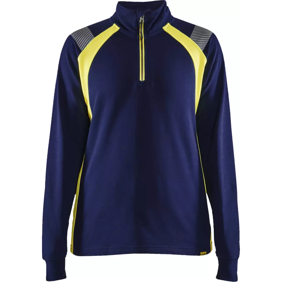 Blaklader 340311588933, Women's Half-Zip Sweatshirt, Navy/ Yellow