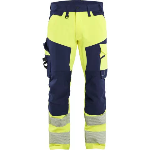 Blaklader Hi-Vis Work Trousers 4-Way Stretch, Hi-Vis Yellow/Navy Blue