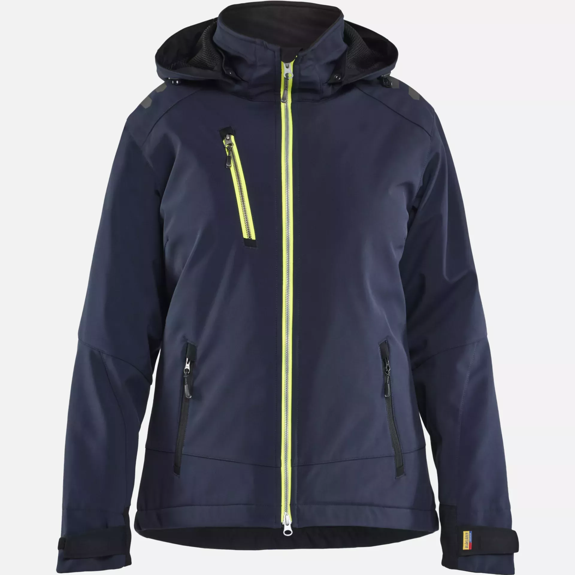 Blaklader 475125138633, Women's Lightly Lined Softshell Winter Jacket, Dark Navy/High Vis Yellow, image 1