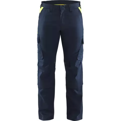 Blaklader Industry Stretch Work Trousers with Knee Pad Pockets, Dark Navy/Yellow