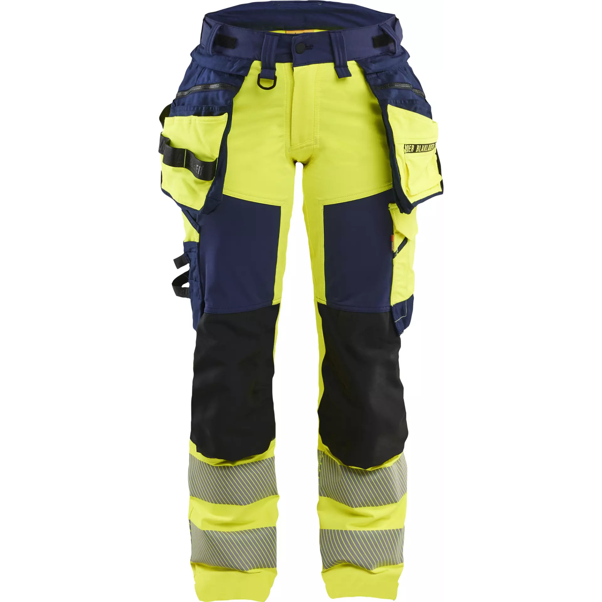 Blaklader 702216483389, High Vis Ladies 4-Way Stretch Trousers, Yellow/Navy Blue