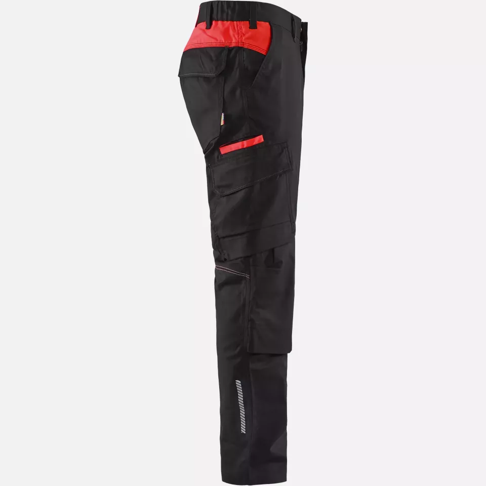 Blaklader 144818329956, Industrie Stretch Arbeitshose mit Kniepolstertaschen, Schwarz/Rot, image 2, gallery thumbnail