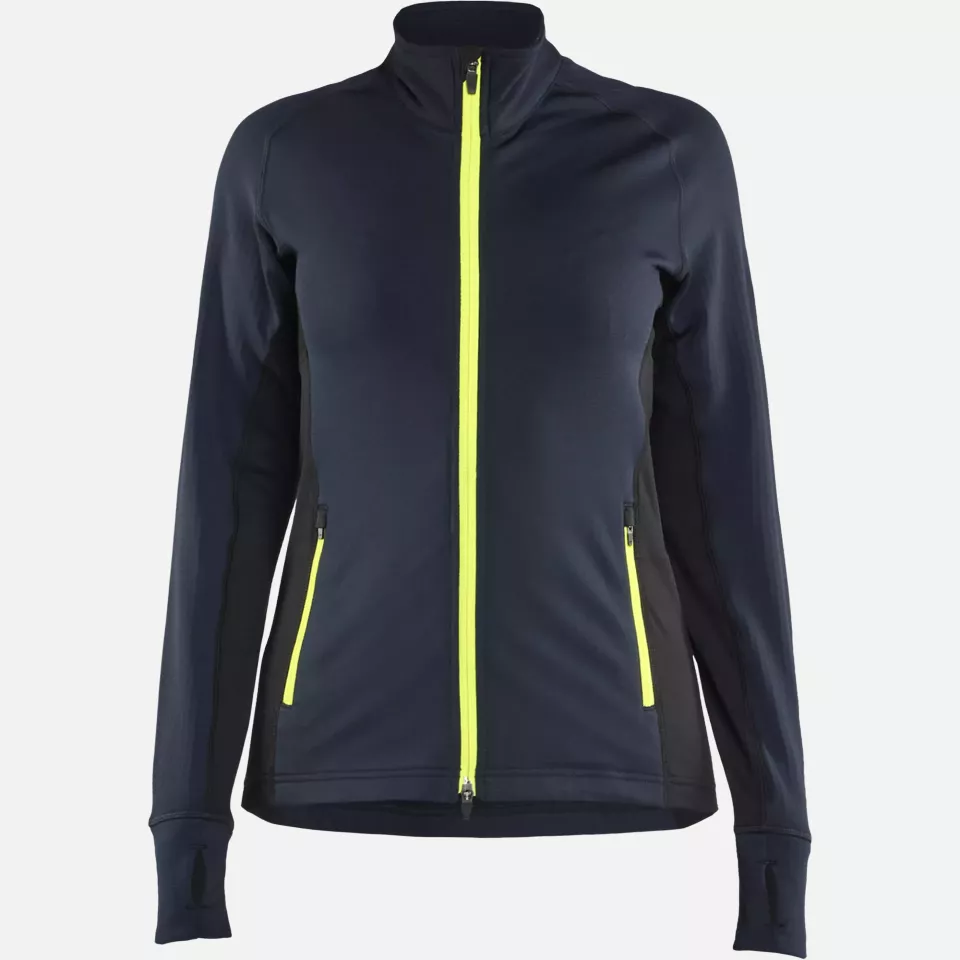 Blaklader 474525398633, STRIKER Ladies Fleece Jacket, Dark Navy/High Vis Yellow, image 1, gallery thumbnail