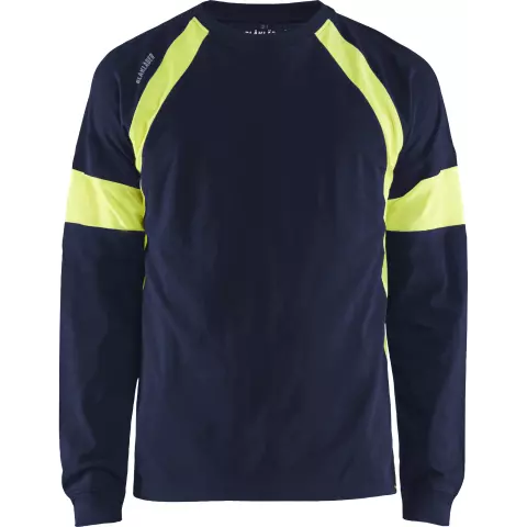 Blaklader Long Sleeve Shirt, Navy Blue/Yellow