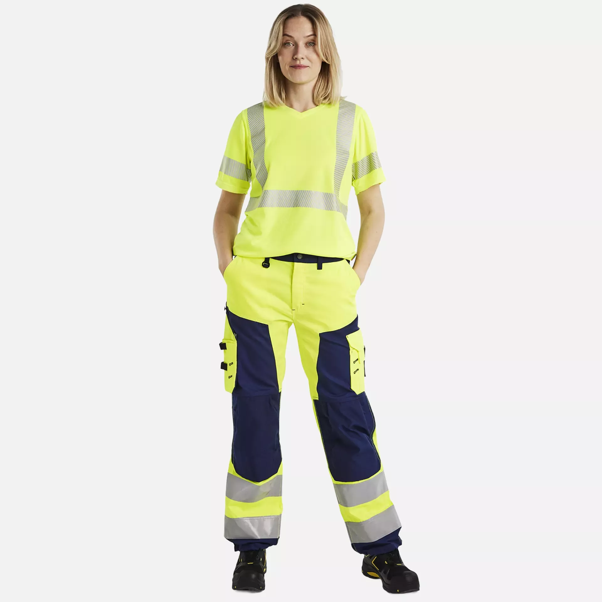 Blaklader 715518113389, High Vis Ladies Work Trousers, Yellow/Navy Blue, image 5