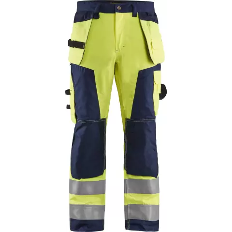 Blaklader High Vis Craftsman Work Trousers, Yellow/Navy Blue
