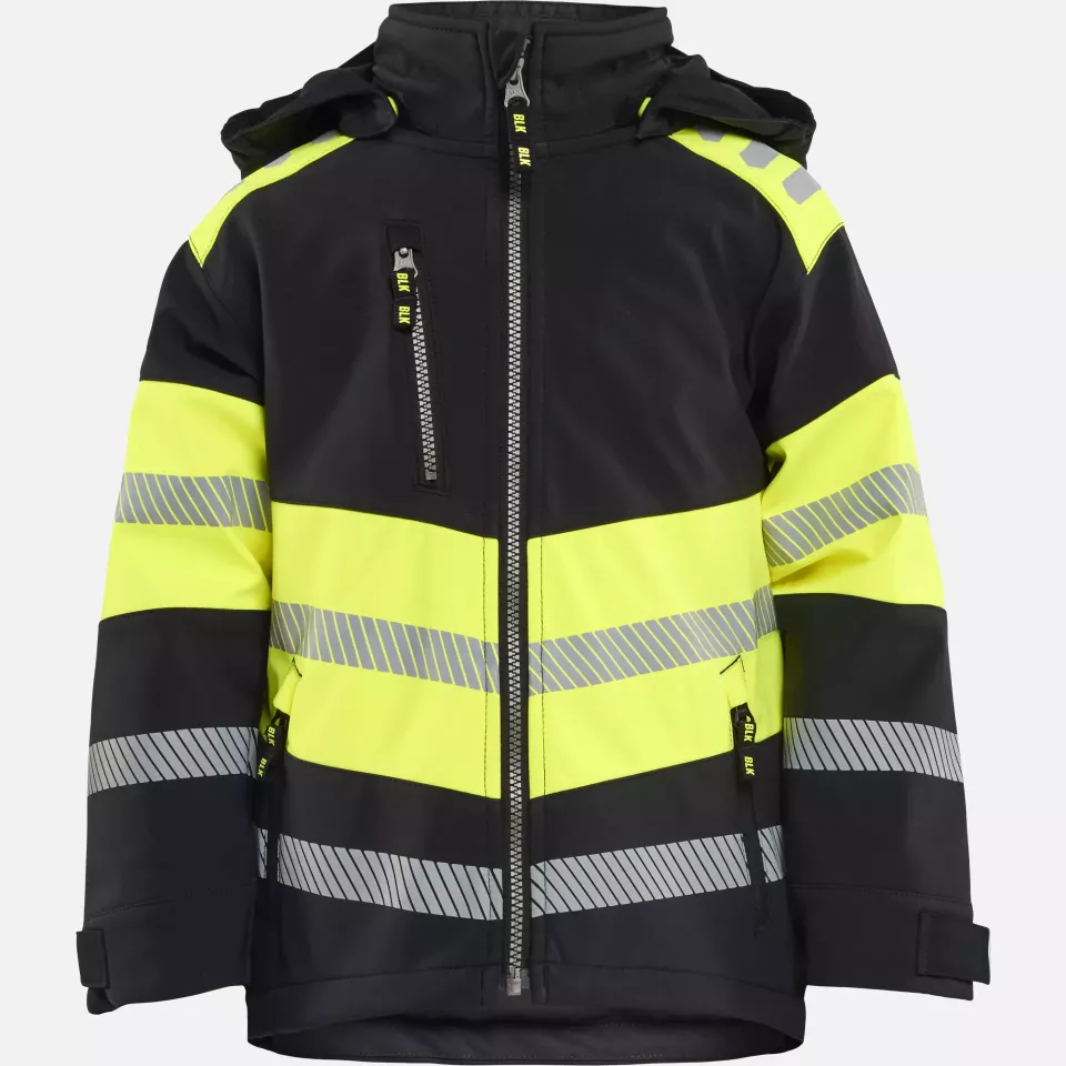 Blaklader 521125139933, Kids Softshell Jacket, Black/High Vis Yellow, image 1, gallery thumbnail