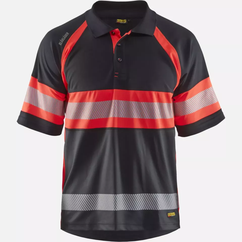 Blaklader 333810519955, High Vis UV Protection Polo Shirt, Black/High Vis Red, image 1, gallery thumbnail