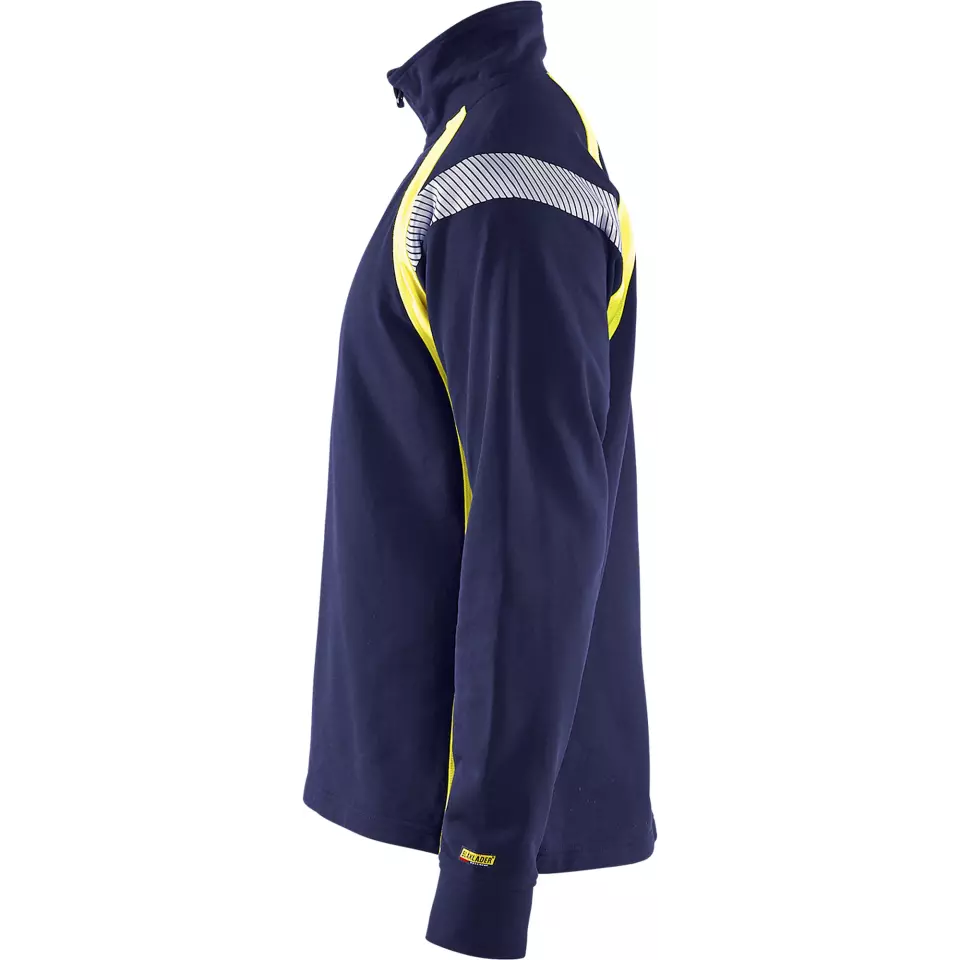 Blåkläder 343211588933, Half-Zip Sweatshirt, Navy Blue/ Yellow, image 3, gallery thumbnail
