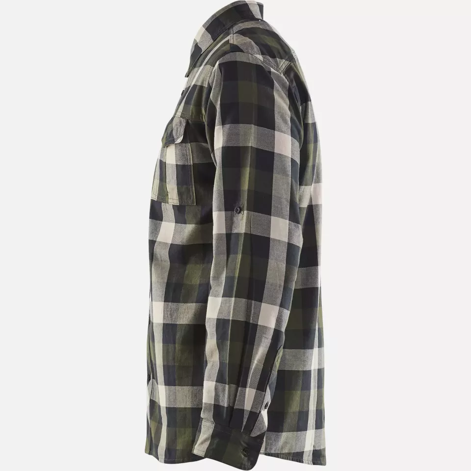 Blaklader 329911524599, Flannel Shirt, Dark Olive Green/Black, image 3, gallery thumbnail