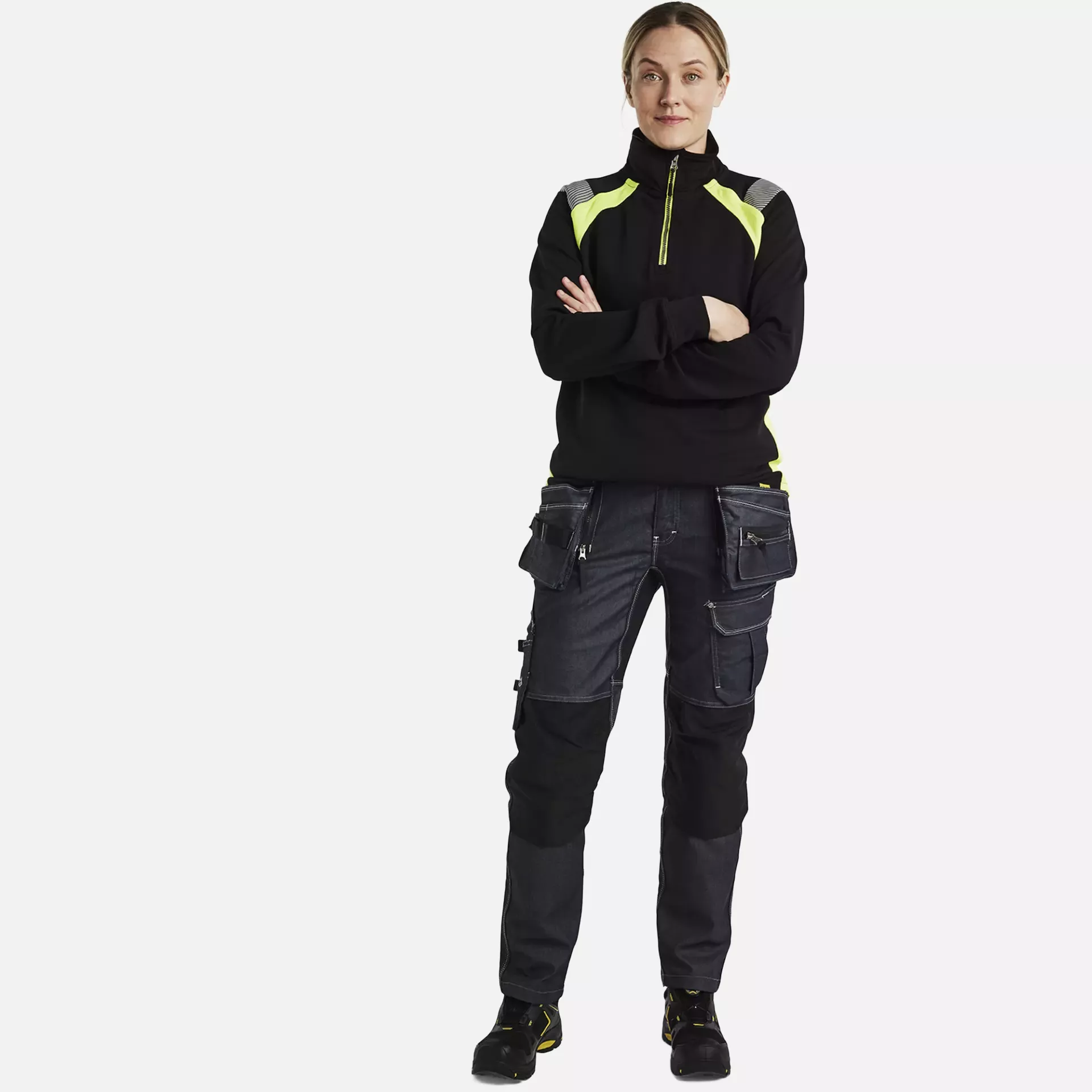 Blaklader 340311589933, Ladies Half Zip Sweatshirt, Black/Yellow, image 5