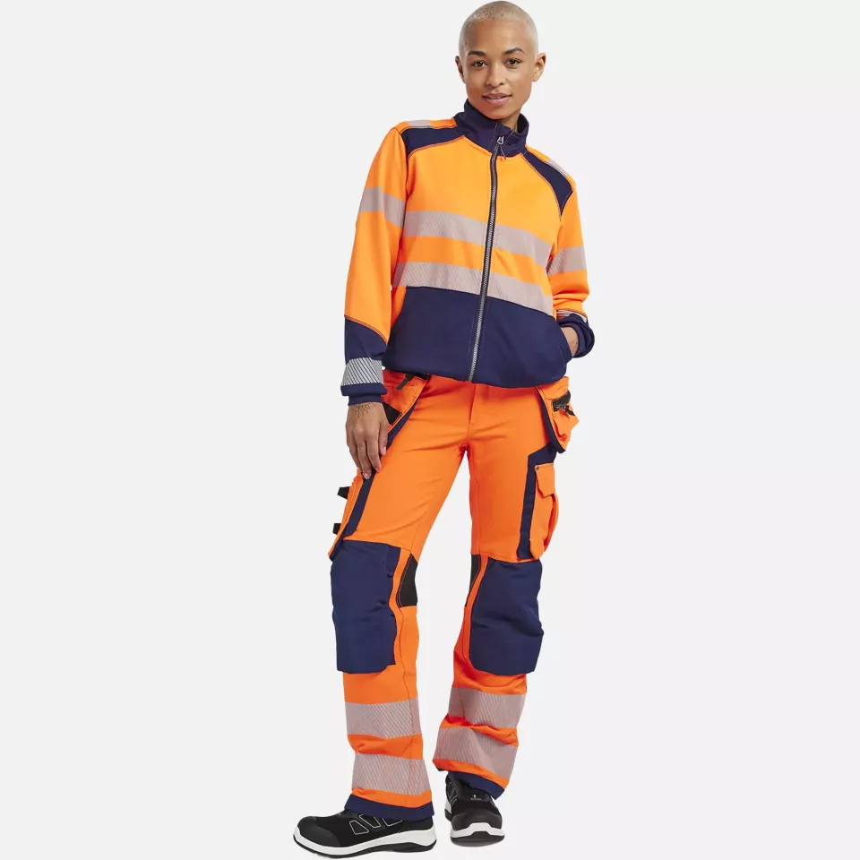Blaklader 350825285389, High Vis Ladies Zip Sweatshirt, Orange/Navy Blue, image 5, gallery thumbnail