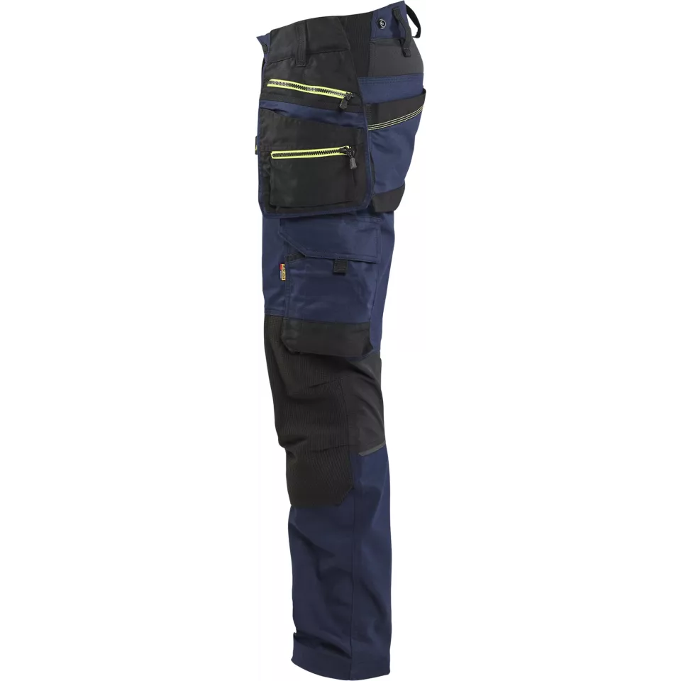 Blaklader 197011498633, STRIKER Craftsman Work Trousers with Stretch, Dark Navy/High Vis Yellow, image 3, gallery thumbnail