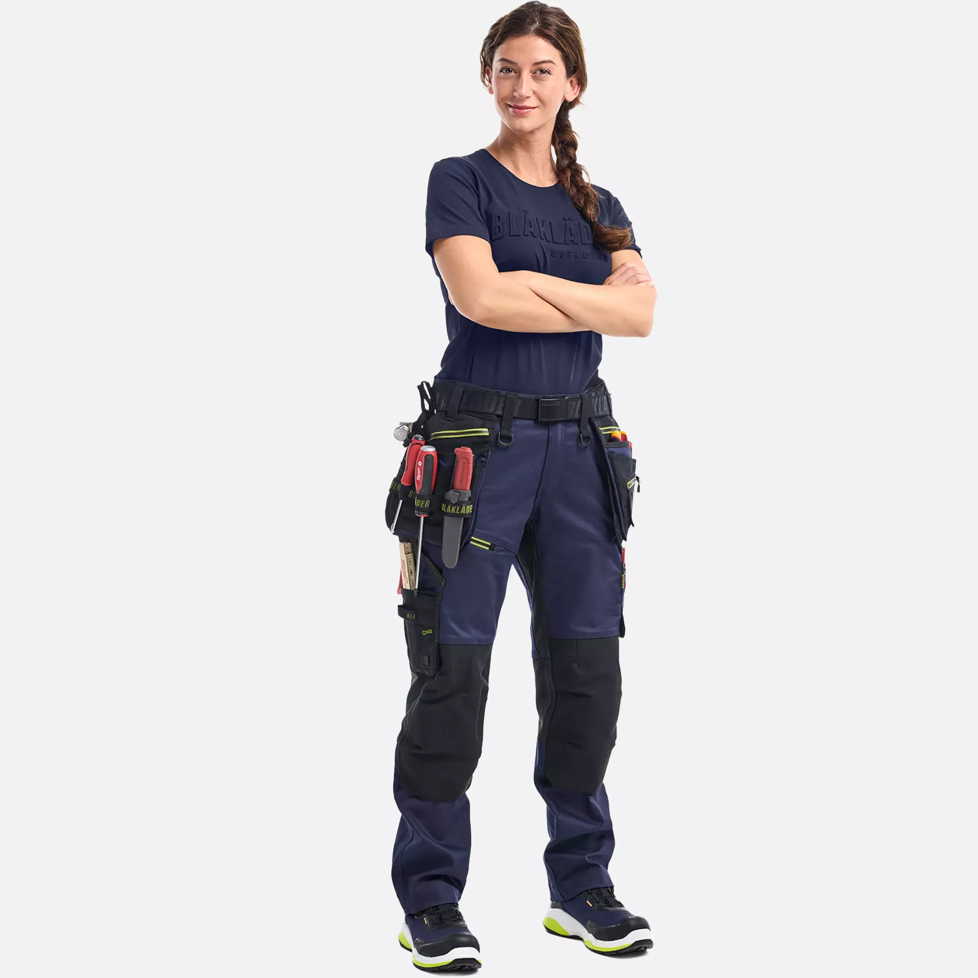 Blaklader 717011498633, STRIKER Women's Craftsman Work Trousers Stretch, Dark Navy/High Vis Yellow, image 10