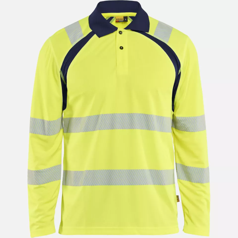 Blaklader 359810133389, UV High Vis Long Sleeve Polo Shirt, High Vis Yellow/Navy Blue, image 1, gallery thumbnail