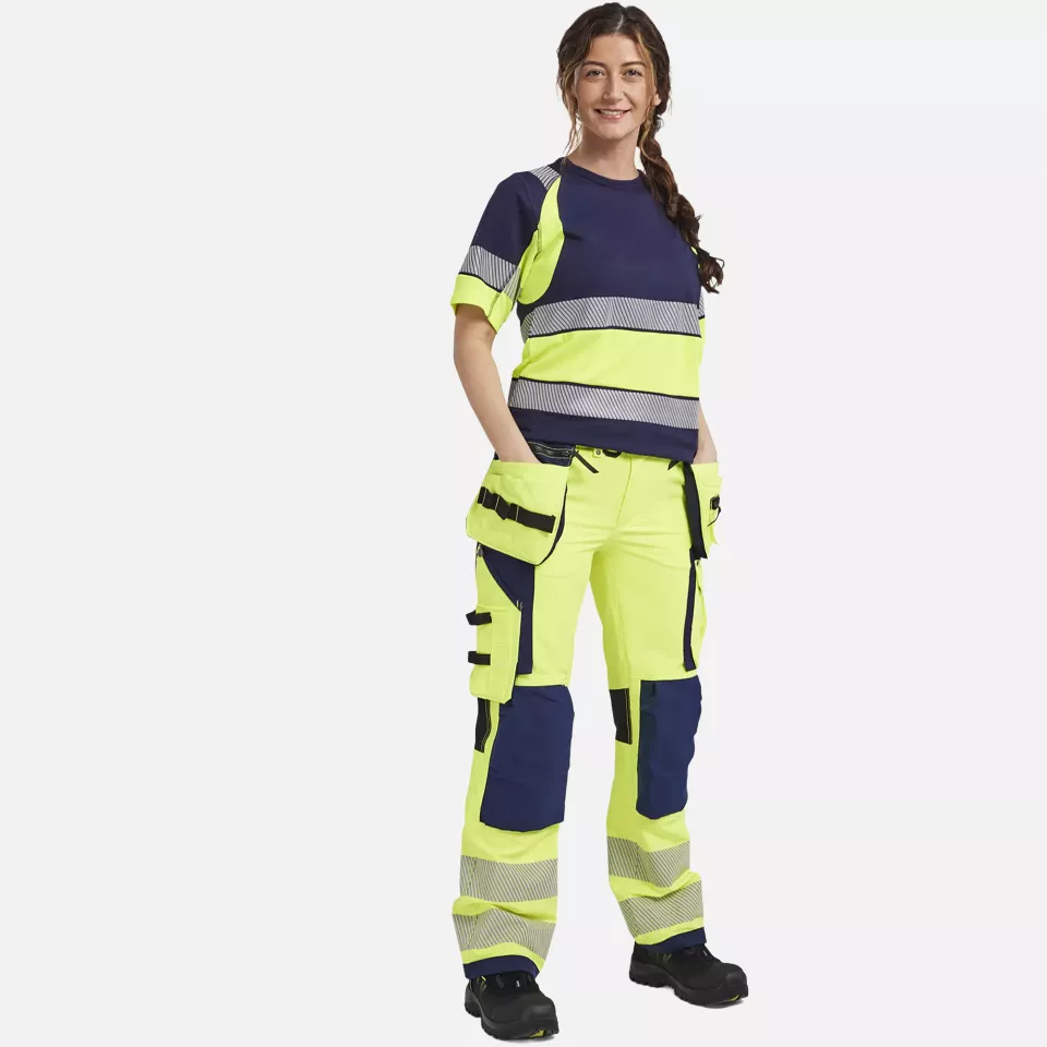 Blaklader 719716423389, High Vis Ladies 4-Way Stretch Work Trousers, Yellow/Navy Blue, image 5, gallery thumbnail
