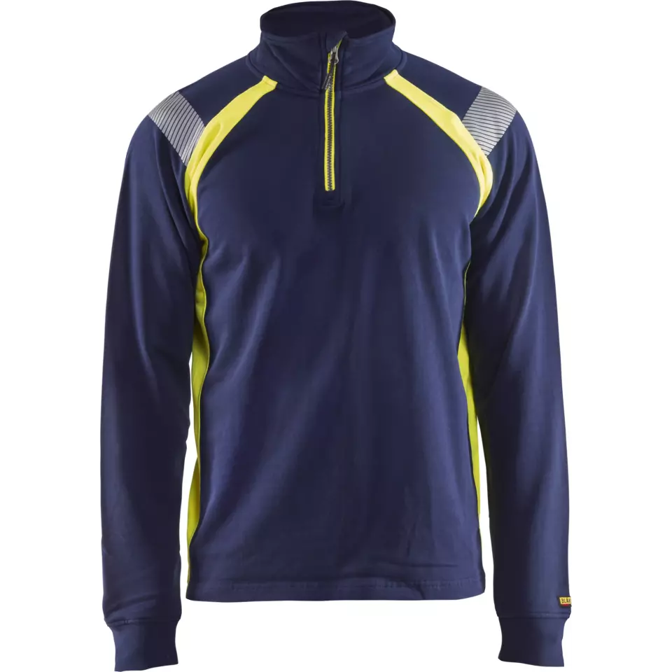 Blåkläder 343211588933, Half-Zip Sweatshirt, Navy Blue/ Yellow, image 1, gallery thumbnail