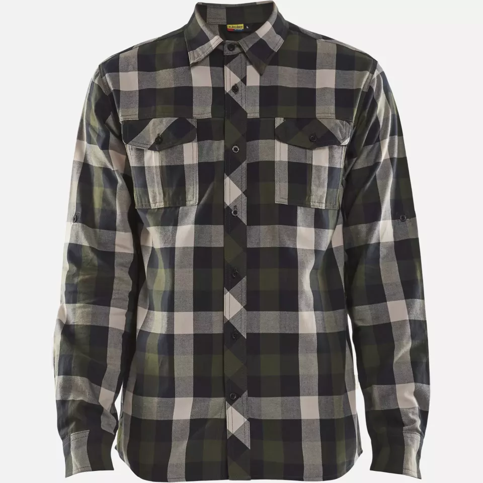 Blaklader 329911524599, Flannel Shirt, Dark Olive Green/Black, image 1, gallery thumbnail