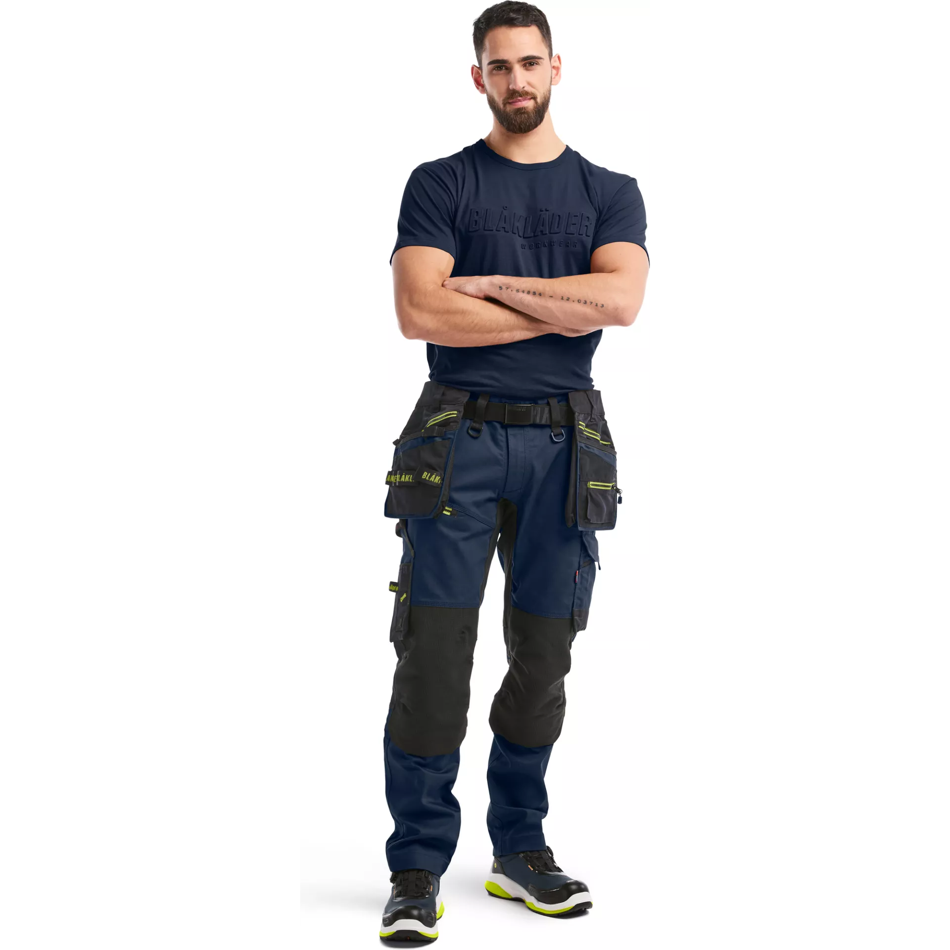 Blaklader 197011498633, STRIKER Craftsman Work Trousers with Stretch, Dark Navy/High Vis Yellow, image 5