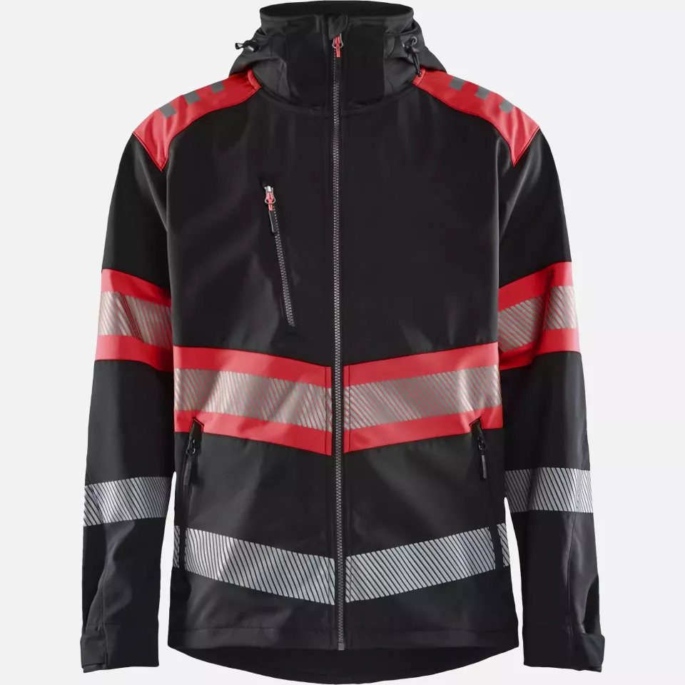 Blaklader 449425139955, High Vis Softshell Jacket, Black/High Vis Red, image 1, gallery thumbnail
