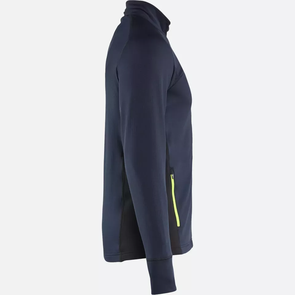 Blaklader 473525398633, STRIKER Fleece Jacket, Dark Navy/High Vis Yellow, image 2, gallery thumbnail