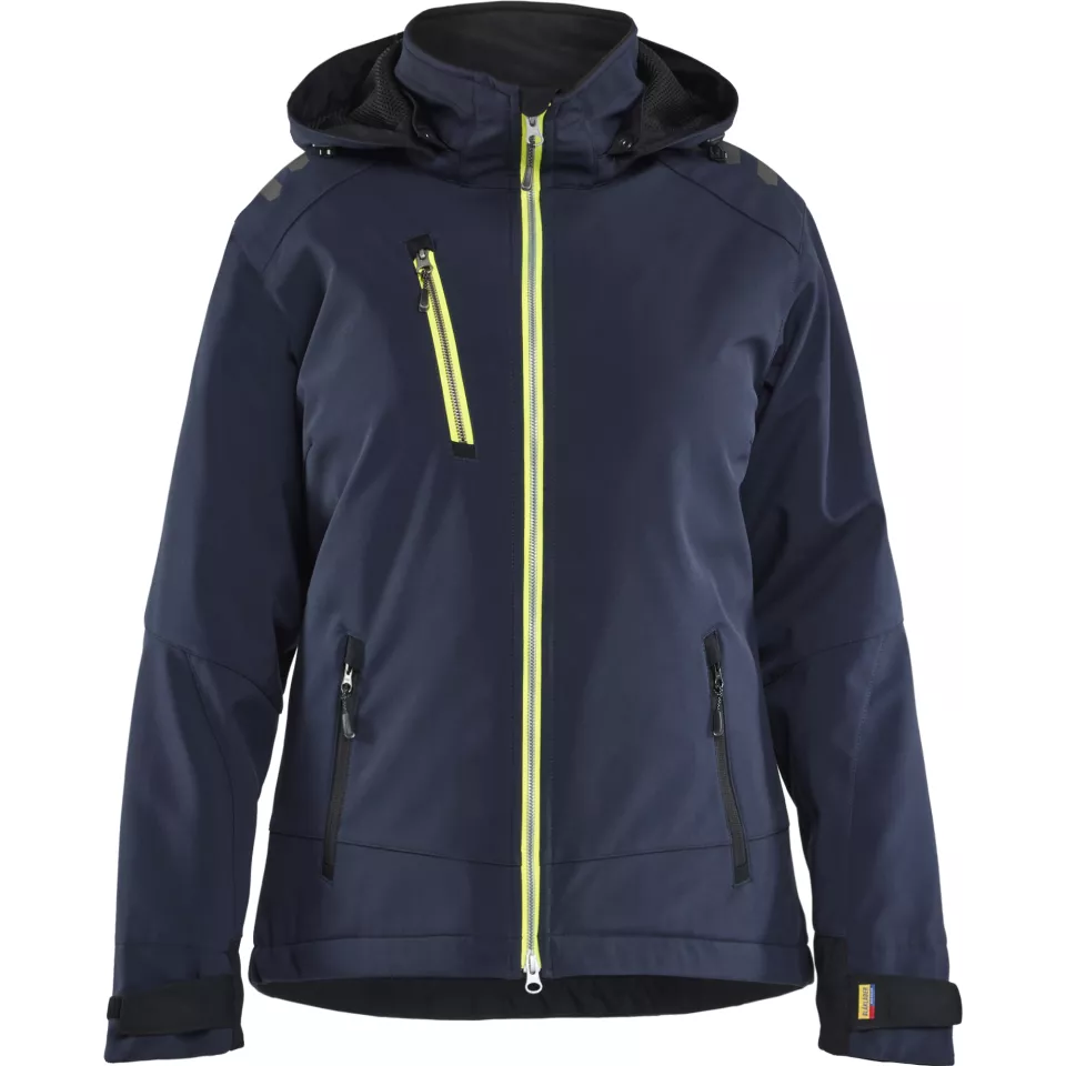 Blaklader 475125138633, Women's Lightly Lined Softshell Winter Jacket, Dark Navy/High Vis Yellow