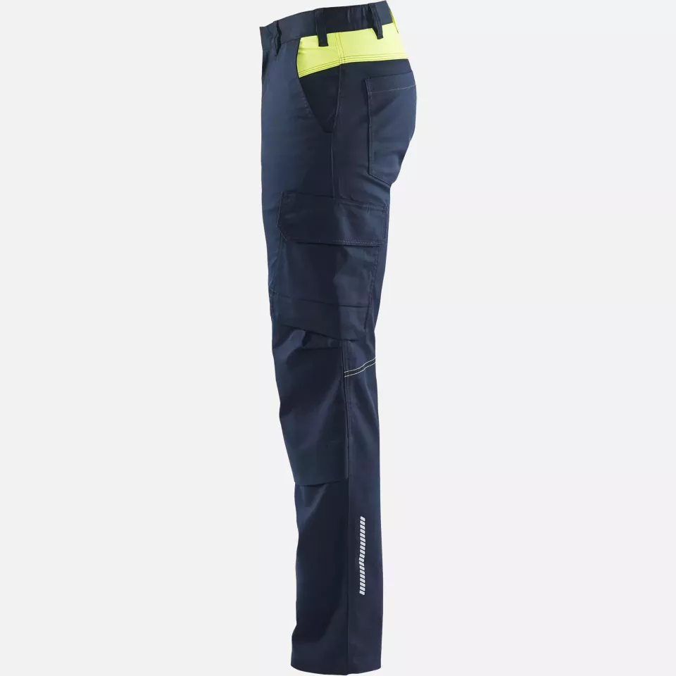 Blaklader 144818328633, Industry Stretch Work Trousers with Knee Pad Pockets, Dark Navy/Yellow, image 3, gallery thumbnail