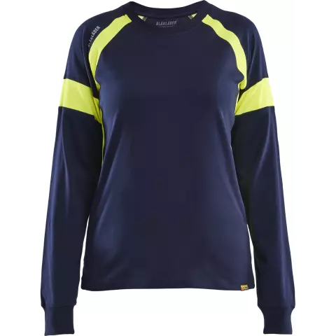 Blaklader High Vis Women's Long Sleeve T-Shirt, Navy Blue/Yellow
