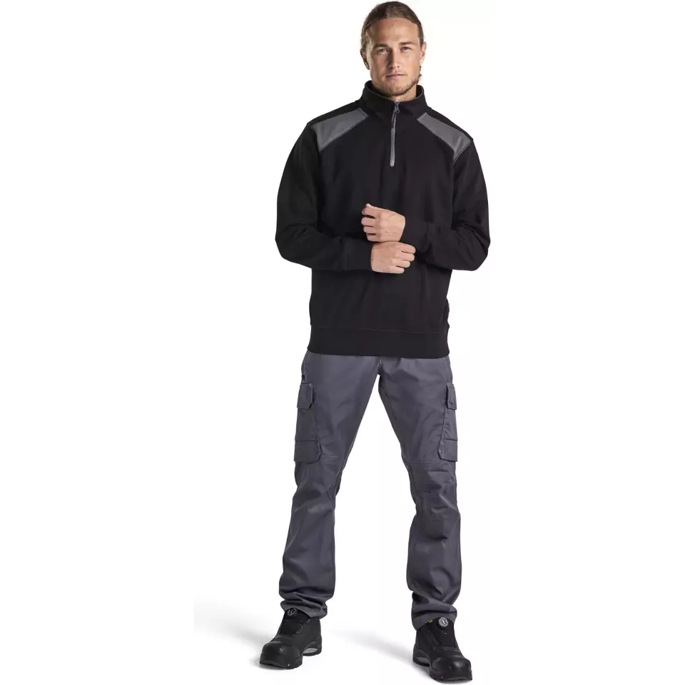 Blåkläder 335311589996, Two-Tone Half-Zip Sweatshirt, Black/Medium Grey, image 4, gallery thumbnail