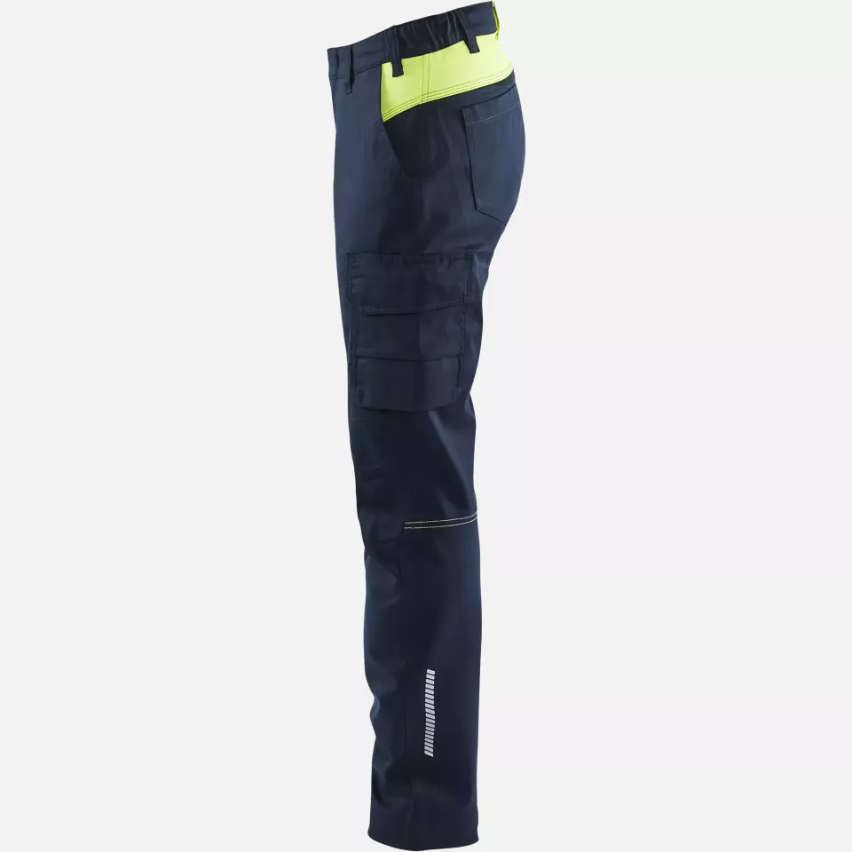 Blaklader 714418328633, Ladies Stretch Industry Work Trousers, Dark Navy/Yellow, image 3, gallery thumbnail