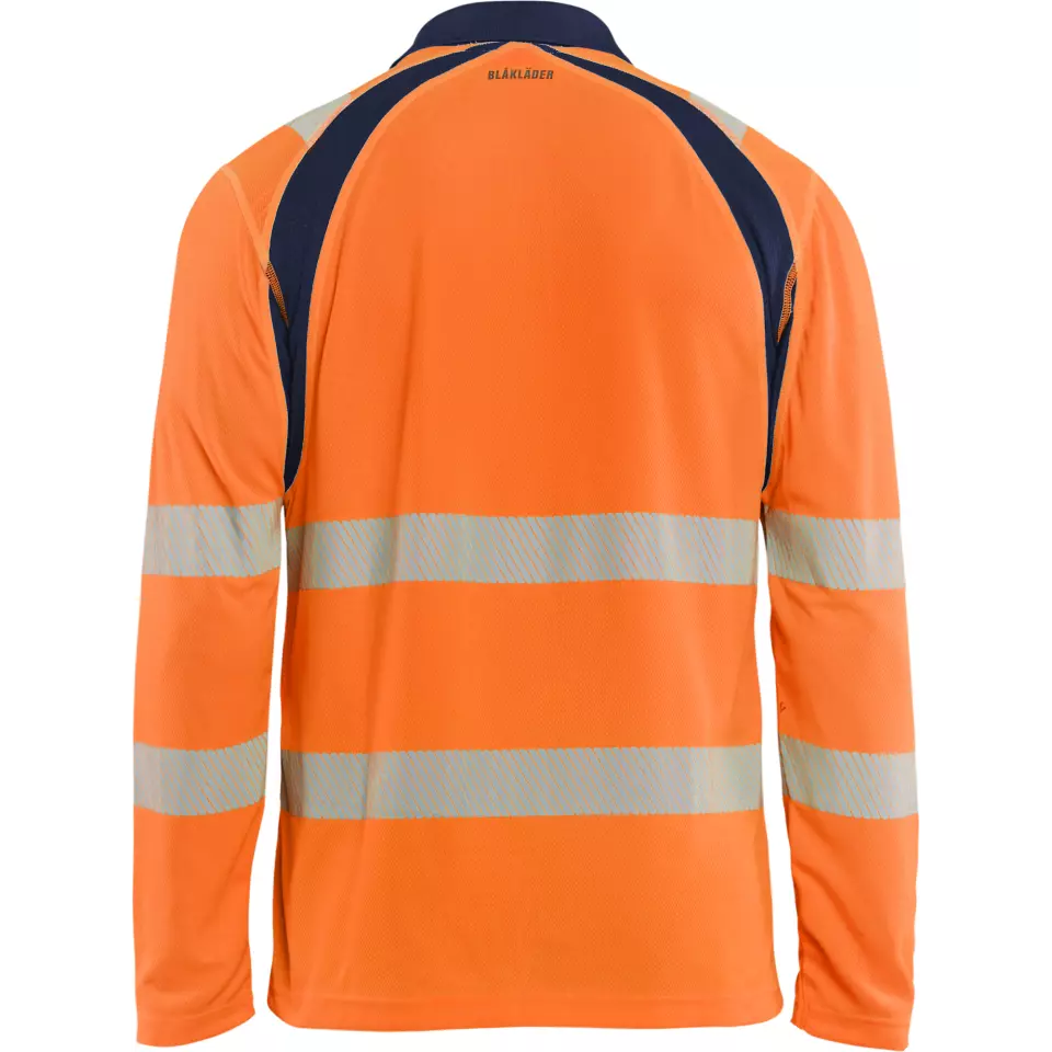 Blaklader 359810135389, High Vis UV Protection Long Sleeve Polo Shirt, Orange/Navy Blue, image 4, gallery thumbnail