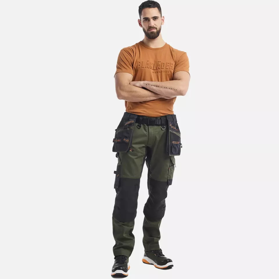 Blaklader 197011494240, STRIKER Stretch Craftsman Work Trousers, Forest Green/Rust, image 5, gallery thumbnail