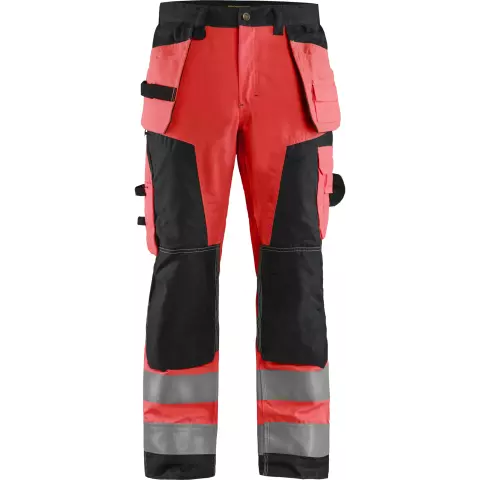Blaklader High Vis Craftsman Work Trousers, Red/Black