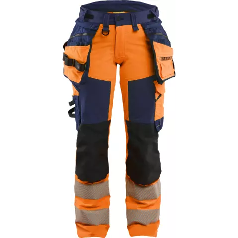 Blaklader High Vis Ladies 4-Way Stretch Trousers, Orange/Navy Blue