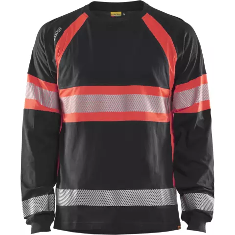 Blaklader Long Sleeve High Vis Shirt, Black/High Vis Red