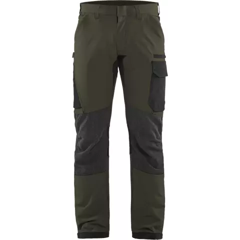 Blaklader 4-Way Service Stretch Work Trousers, Dark Olive Green/Black